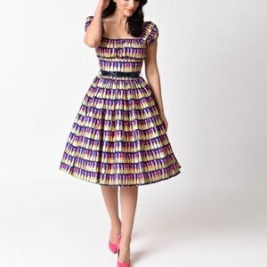 Rare Bernie Dexter Lipstick Print Cap Sleeve Jodi swing dress XL